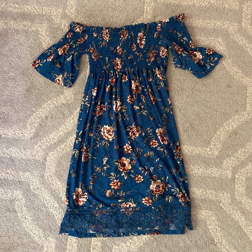 Blue floral Off-shoulder Dress